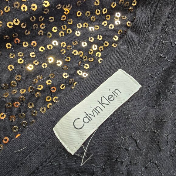 Calvin Klein Sequin Short Sleeve Black Tee Size Small - Picture 3 of 7